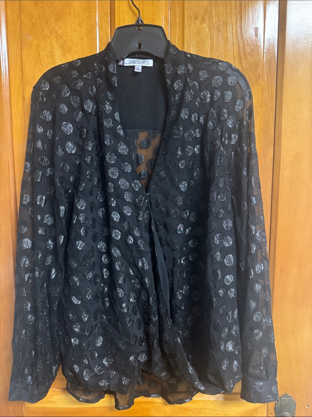 Jennifer Lopez Black Sheer Metallic Dot Blouse
